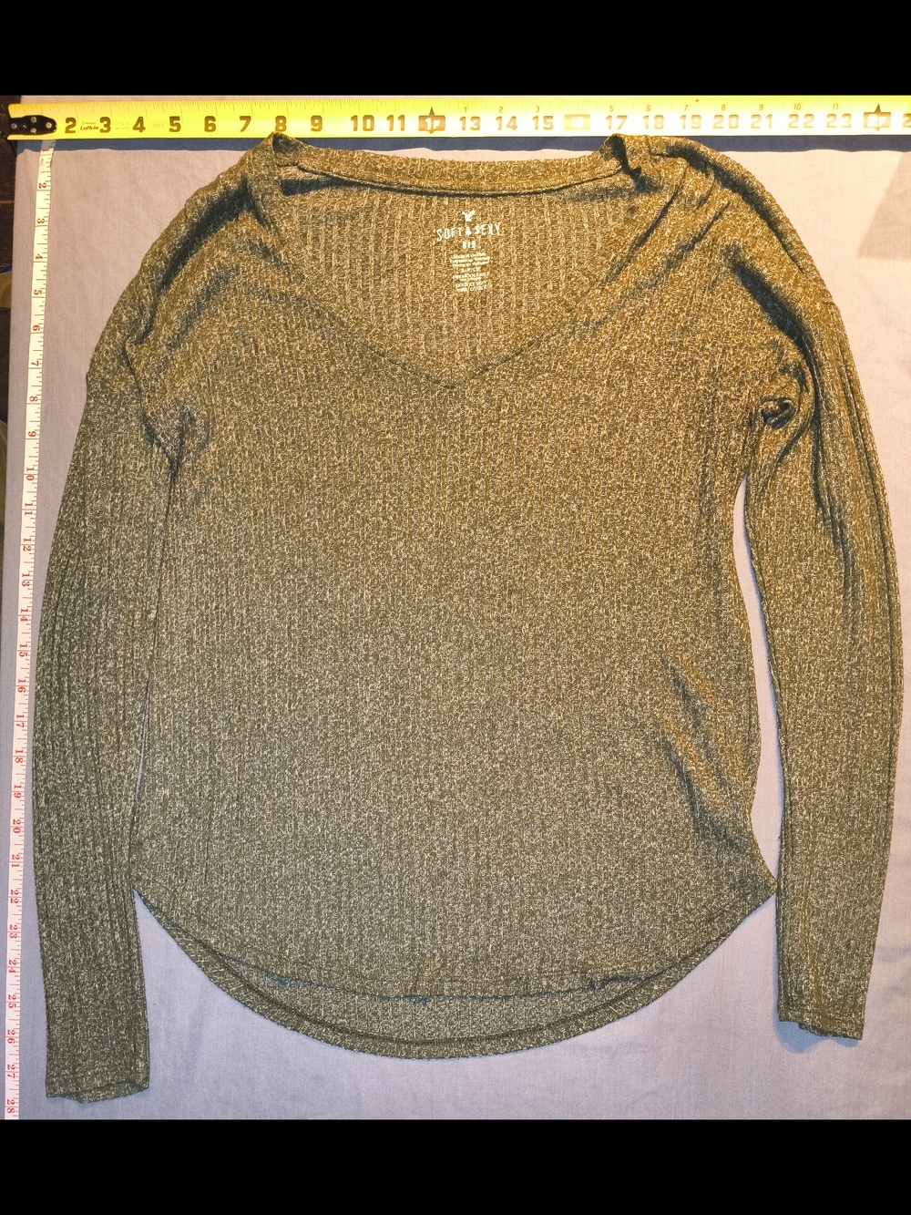 American Eagle Outfitters Olive Ribbed V-Neck Sweater
